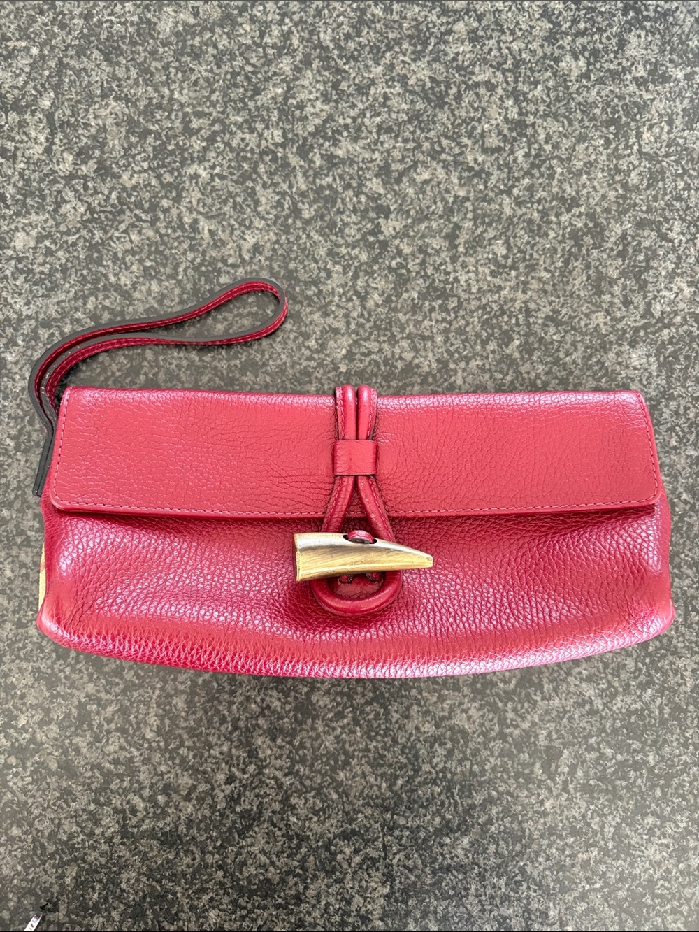 Vintage  Red Burberry leather Wristlet Clutch with brass toggle